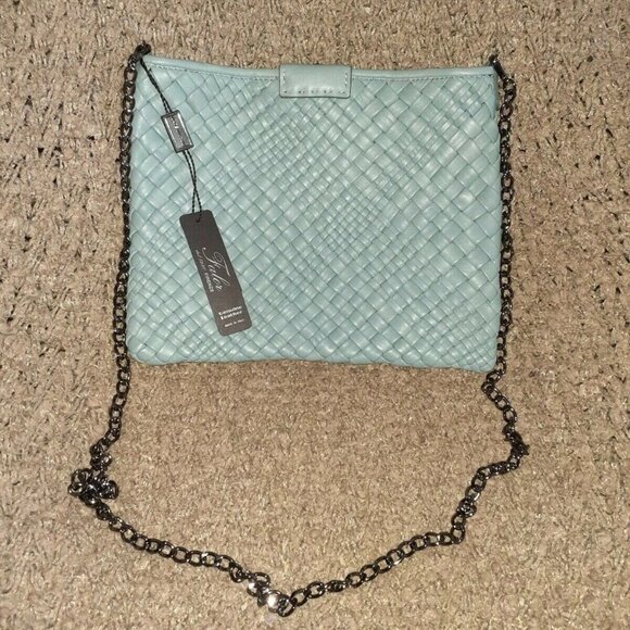 FALOR Firenze ITALY-Hand Woven Blue Green Leather Crossbody/Clutch/Shoulder Bag - Picture 1 of 6